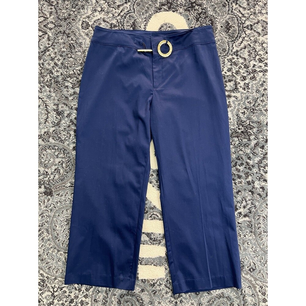Lauren Ralph Lauren LRL Cropped Pants Womens Size 12 Round Gold Belt Buckle Logo